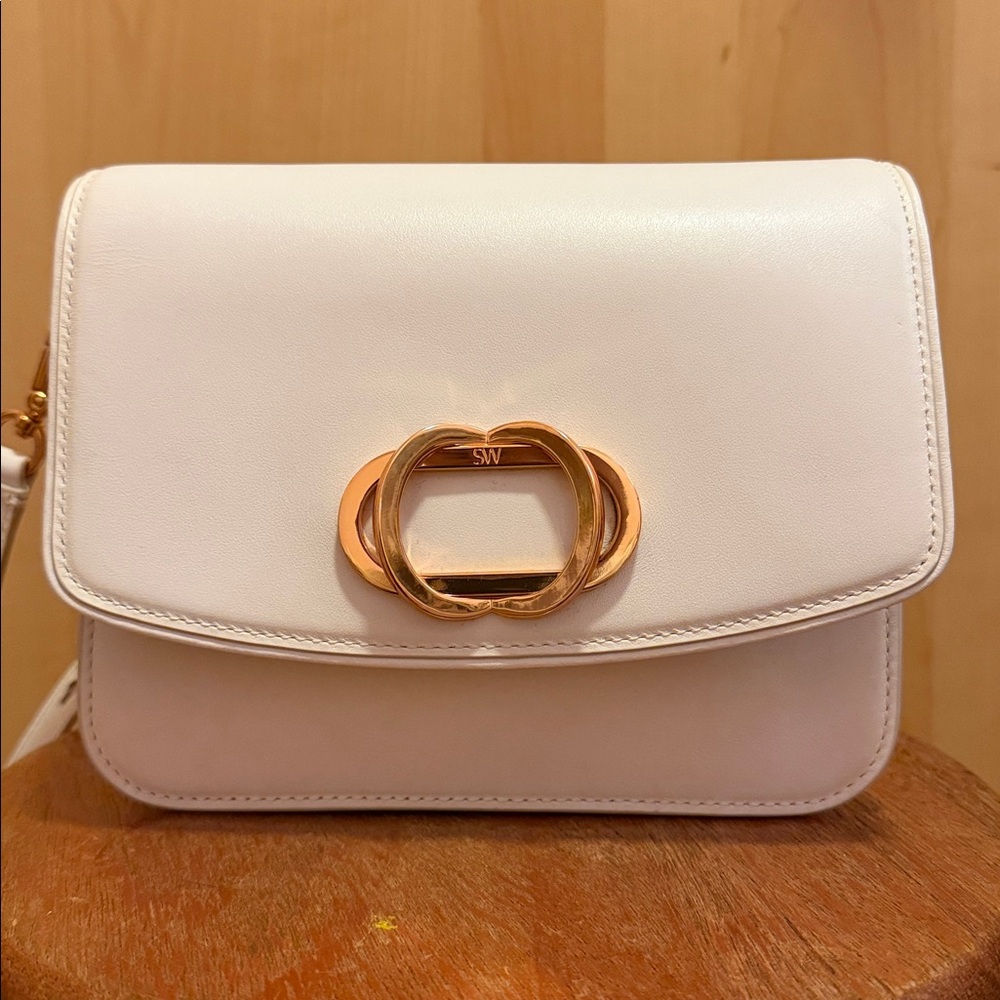 Stuart Weitzman Cream Leather Bag with Gold Zipper